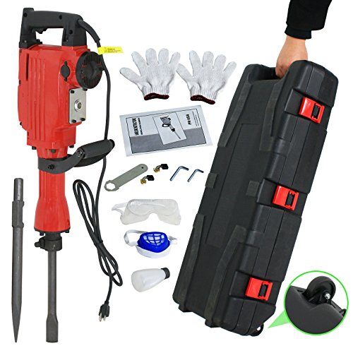 F2C 2200W Heavy Duty Electric Demolition Jack Hammer Concrete Breaker Power Tool Kit 2 Chisel 2 Punch Bit Set W/Case, Gloves F2C