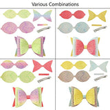 AOUXSEEM 10 Set Faux Leather Hair Bows DIY Making Kit for Beginner, Contains Pre Cut Pastel Lace Chunky Glitter Fabric and Silver Metal Spring Clips, AOUXSEEM