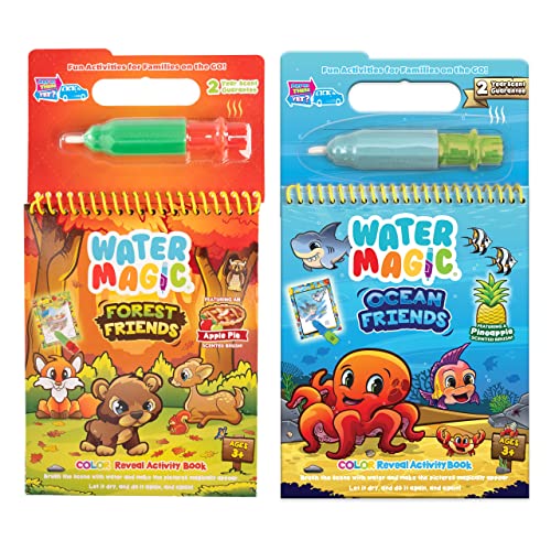 Scentco Water Magic - Scented Reusable Water Reveal Activity Books - No Mess, All Fun (Forest Friends and Ocean Friends) Scentco