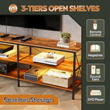 WLIVE TV Stand for 65 70 inch TV with LED Lights, Gaming Entertainment Center with Storage, Industrial TV Console for Living Room, Long 63" LED TV WLIVE