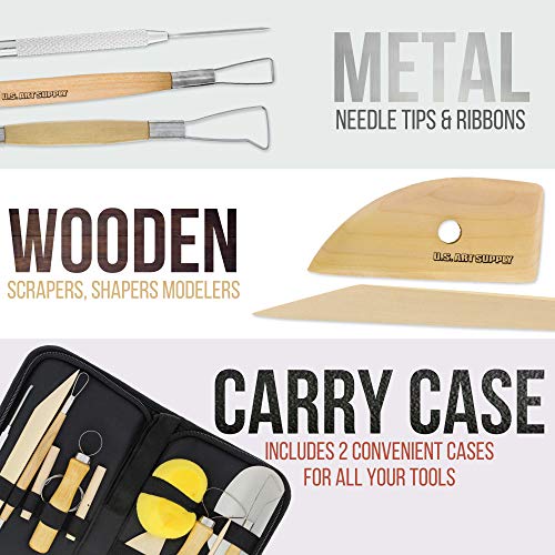 U.S. Art Supply 26-Piece Pottery & Clay Sculpting Tool Sets with Canvas Cases US Art Supply