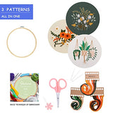 Santune 3 Sets Embroidery Starter Kit with Pattern and Instructions, Cross Stitch Set, Stamped Embroidery Kits with 3 Embroidery Clothes with Santune