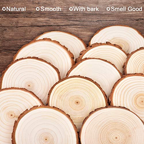 LESUMI Unfinished Natural Wood Slices with Bark - 20 Pcs 3.5-4 inch Wood Craft kit, DIY Kids Arts and Crafts Coasters Christmas Ornaments Rustic LESUMI