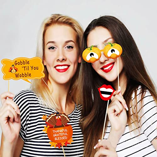 25 Count Thanksgiving Day Friendsgiving Big Photo Booth Props Kit for Autumn Funny Turkey Day Party Decorations Supplies DIY Selfie Props Set with WoodArtSupply