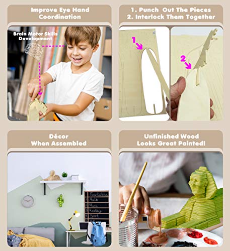 Puzzled 3D Puzzle Sphinx Wood Craft Construction Model Kit, Unique, Fun and Educational DIY Wooden Toy Assemble Model Unfinished Crafting Hobby Puzzled