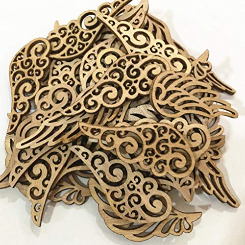 Amosfun Wood Slices Angel Wings Cutouts Craft DIY Ornaments for Birthday Christams Crafts Accessories 80pcs Amosfun