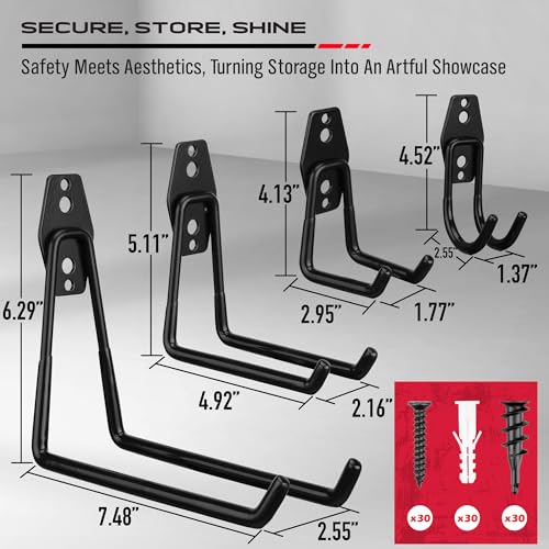 Garage Tool Storage Wall Hook Assortment Set: 15PCS Heavy Duty Large Hanger Garden Tool Organizer Ladder Bike Rack Yard Tool Holder Shed Shovel Metal SEDY