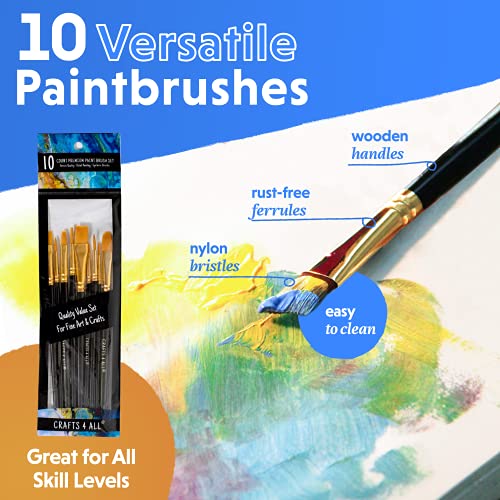 Crafts 4 All Acrylic Paint Brushes - Pack of 10 Professional, Wide and Fine  Tip, Nylon Hair Artist Paintbrushes - Paintbrush Bulk Set for Watercolor