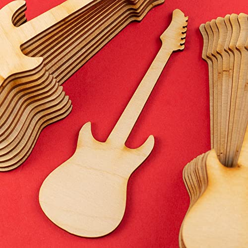 Factory Direct Craft Pack of 12 Unfinished Wood Electric Guitar Cutouts - Rock and Roll Blank Wooden Music Instrument Shape for DIY Craft Projects Factory Direct Craft