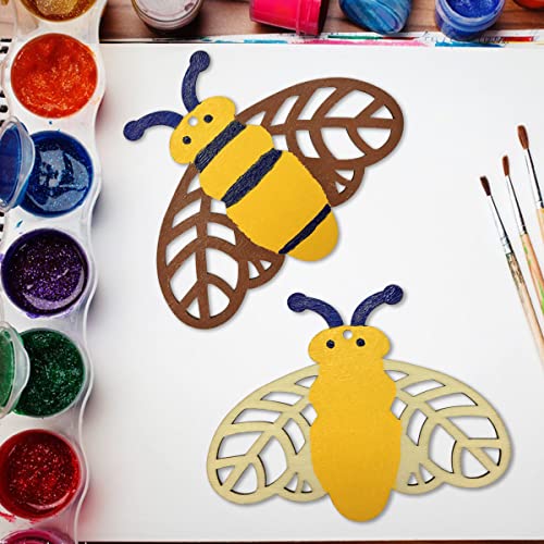 30pcs Bee Wood DIY Crafts Cutouts Blank Wooden Honeybee Shaped Hanging Ornaments with Hole Hemp Ropes Gift Tags for Kid's DIY Projects Spring Summer