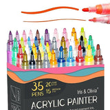 IRIS & OLIVIA 35 Acrylic Paint Pens, Double Premium Set Acrylic Paint Markers of Extra Fine and Medium Tip for Rock Painting, Ceramic, Plastic, IRIS & OLIVIA