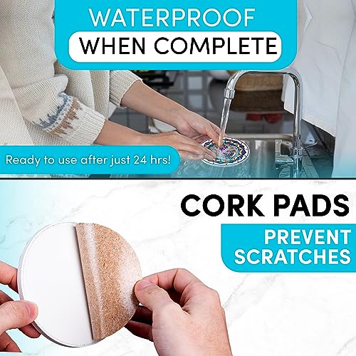 Hula Home Color Your Own Coaster Mandalas w/Markers | 8 Absorbent Ceramic Tiles w/Cork Base | Gift Arts and Crafts DIY Kit for Adults, Hobby, Teens, Hula Home