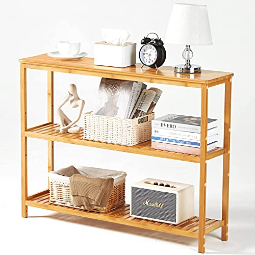 SINWANT Bamboo Console Table, 3 Tier Entryway Table with Storage, Narrow Sofa Table with Shelves,Entrance Table for Entryway,Living Room, Foyer, SINWANT