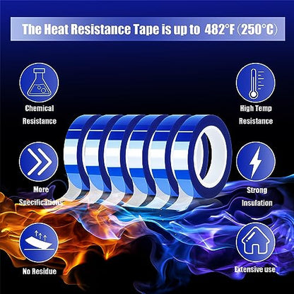 MEBMIK 6 Rolls 10mm x16m(52FT) Blue Heat Tape High Temperature Heat Resistant Tape Heat Transfer Tape for Heat Sublimation Press Vinyl,No Residue - WoodArtSupply