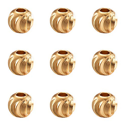 Craftdady 100pcs 18K Gold Corrugated Round Spacer Beads 5mm Tiny Brass Rondelle Ball Loose Beads for Jewelry Making Hole: 1.5-2mm