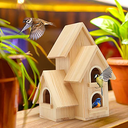 Lyfreen DIY Bird Houses for Outside Pine Wooden Bird House with Hanging Tools for Bluebird Hummingbird Wren Finch Birdhouse Bird Hut Box for Garden Lyfreen