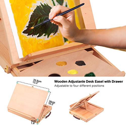 Falling in Art Tabletop Easel Set - 24 Pieces Starter Kit - Artist Acrylic Painting Kit with 12 Acrylic Paints Set, Canvas Panels, Brushes, Wooden - WoodArtSupply