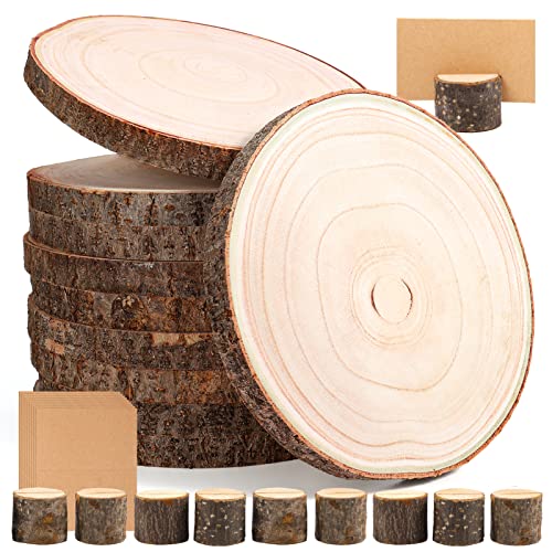 Caydo 10 Pieces 8-9 Inch Wood Slices for Centerpieces with Wood Table Number Holders and Card for Wedding Table Centerpiece Decoration, Parties, - WoodArtSupply