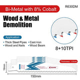 EZARC Reciprocating Saw Blade Bi-Metal Cobalt Sabre Saw Blades for Wood and Metal Demolition 6-Inch 8+10TPI R630DM (5-Pack) EZARC