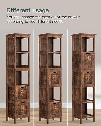 usikey 55.9" Storage Cabinet with 2 Drawers, Wooden Bathroom Floor Cabinet with 3 Open Shelves,for Living Room, Kitchen, Rustic Brown - WoodArtSupply