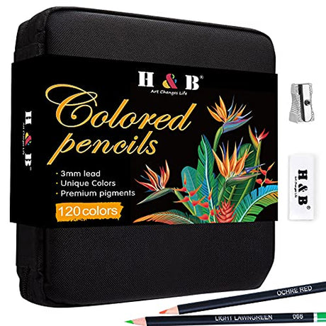 122 Colored Pencils Kit,Oil Based Soft Core, Professional Color Drawing Set with Case Sharpener,Sketching Layering Blending,Art Set & Supplies for H & B