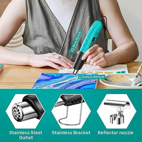 Yeegewin Heat Gun, 380W Fast Heat Mini Hot Air Gun with 2-Temp Settings 480°F~850°F(249°C-455°C) Overload Protection Reflector Nozzle, 4.9Ft Long Yeegewin