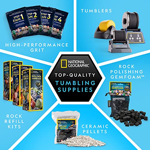 NATIONAL GEOGRAPHIC Rock Tumbler Refill Kit - 5 lb. Mix of Rocks for Tumbling and Rough Gemstones - Rock Tumbler Supplies include Rock Tumbler Grit - WoodArtSupply