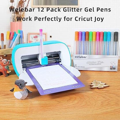 Welebar 12 Pack Glitter Gel Pens for Cricut Joy/Xtra, 0.8 Tip Glitter Medium Point Pen for Writing Drawing, Compatible with Cricut Joy Machine