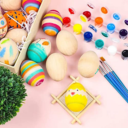 20pcs Wooden Easter Eggs to Paint Unfinished Eggs Fake Eggs for Crafts Easter Party Supply - WoodArtSupply