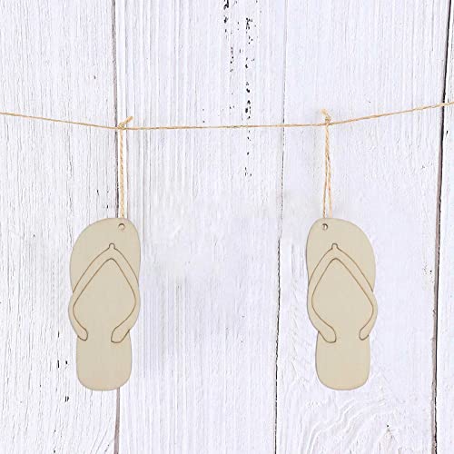 20pcs Flip Flop Shape Unfinished Wood Cutouts DIY Crafts 10 Pairs Blank Slippers Wooden Ornaments for Summer Beach Hawaii Luau Party Decoration