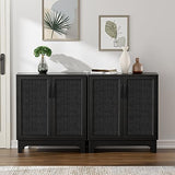 Anmytek Black Rattan Cabinet, Natural Rattan Storage Cabinet with 2 Doors Adjustable Shelf Large Space Entryway Hallway Cabinet Sideboard Buffet for Anmytek