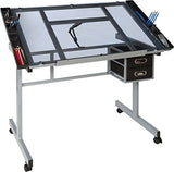 OneSpace Craft Station with Blue Glass Drafting, Silver OneSpace