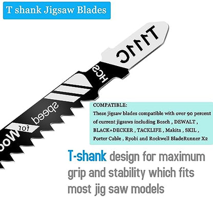 Jigsaw Blades Set 48pcs,Contractor Assorted T Shank Jig Saw Blades,Multi-Purpose HCS/HSS Saw Blades for Cutting Wood,Plastic,Metal