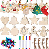50 Pieces Christmas Wooden Ornaments Blanks Pendants Unfinished Wood Slices Hanging for Festivals DIY Crafts Decoration, 10 Styles DECYOOL