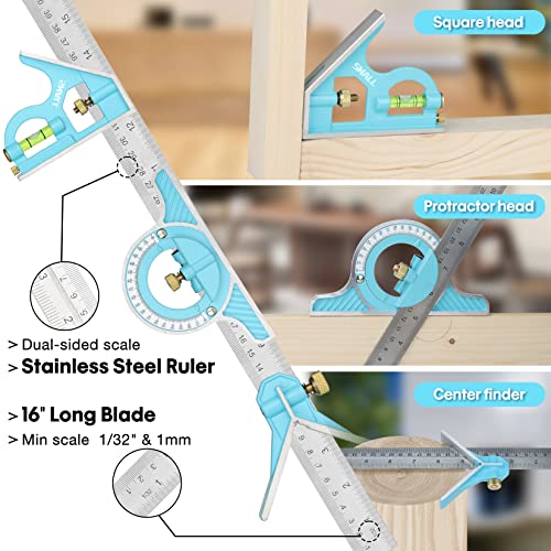SHALL Rafter Square & Combination Square Tool Set, 7 Inch Aluminium-Alloy Carpenter Square & 16 Inch Zinc-Alloy Woodworking Framing Square Combo SHALL