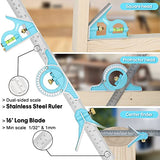 SHALL Rafter Square & Combination Square Tool Set, 7 Inch Aluminium-Alloy Carpenter Square & 16 Inch Zinc-Alloy Woodworking Framing Square Combo SHALL