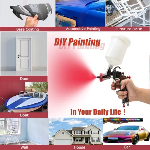 HIUHIU R500 LVLP Car Paint Spray Gun 1.3mm Nozzle, with Air Regulator and Oil-Water Separator,LVLP Automotive Air Spray Gun for Cars & House DIY HIUHIU