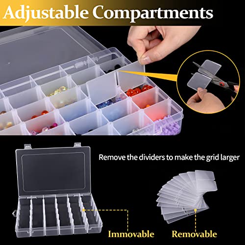 2 Pack 36 Grids Clear Plastic Organizer Box, Storage Container with Adjustable Divider, Craft Organizers and Storage Bead Storage Organizer Box for