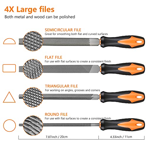 CUNHUY 25Pcs Hand Metal File Set, Premium Grade T12 Drop Forged Alloy Steel, Flat/Triangle/Half-round/Round Large File and 12pcs Needle Files with - WoodArtSupply