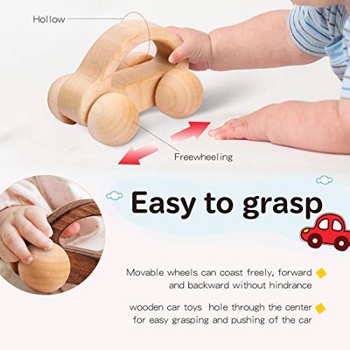 let's make Organic Baby Push Car Wooden Toys 2pc Wood Car and Fine Movement Development and Infant Grasping Montessori Toys let's make