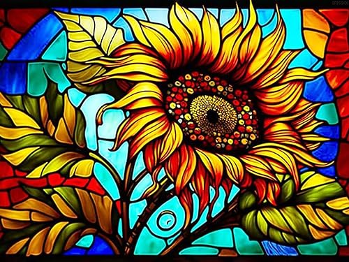 IPISSOI Diamond Painting Kits for Adults Stained Glass Sunflower Diamond Art Kits DIY 5D Full Drill Rhinestone Arts Crafts Gem Art Painting with - WoodArtSupply