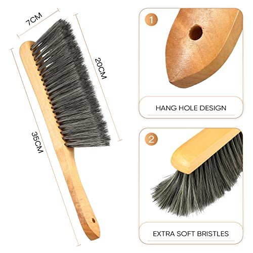 2 Pieces Wooden Bench Brushes Fireplace Brush Horse Hair Bench Brush Soft Bristles Long Wood Handle Dust Brush for Hearth Tidy Car Home Workshop Patelai