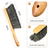 2 Pieces Wooden Bench Brushes Fireplace Brush Horse Hair Bench Brush Soft Bristles Long Wood Handle Dust Brush for Hearth Tidy Car Home Workshop Patelai