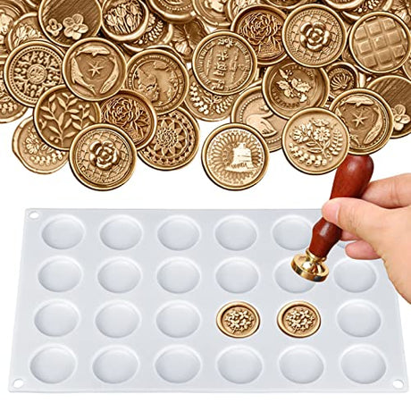 Palksky Silicone Mat/Pad for Wax Seal Stamp, 24-Cavity Wax Sealing Mat with Removable Sticky Dots for DIY Craft Adhesive Waxing Palksky