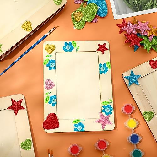 Qilery 12 Sets DIY Wood Picture Frames and Painting Tools with Stickers 4" x 6" Unfinished Wood Craft Photo Frames Paintable Picture Frame Kit for