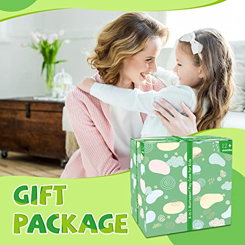 JUSTWOOD Montessori Toys for 1+ Year Old, 8-in-1 Wooden Play Kit Includes Object Permanent Box, Learning Activity Cube, Sorting & Stacking Toy, JUSTWOOD