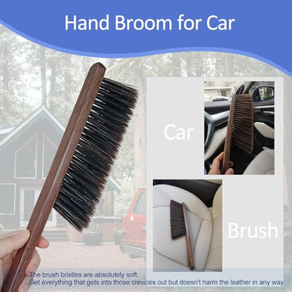 Hand Broom Brush,Natural Wooden Handle Soft Bristles Dusting Cleaning Brush,Light and Sturdy for Furniture,Bed,Car,Bench, Crevice Cleans - WoodArtSupply