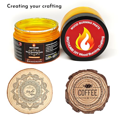 Bigthumb - Wood Burning Gel Kit 4 OZ | Heat Activated Non-Toxic Paste for DIY Crafting, with Mini Scraper, Template Sticker, Paint Brush - Accurately BIGTHUMB