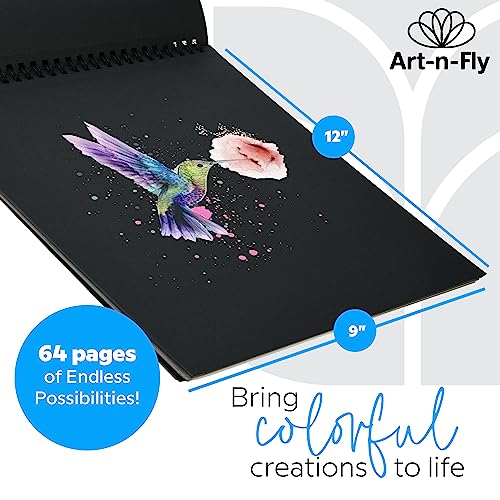 Art-N-Fly Black Sketch Pad Mini 5.5x8.5" 2 Pack - Black Paper Sketchbook for Drawings, Perforated Edge on Spiral 100 Sheets Total - Art Sketch Book Art-n-Fly
