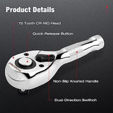 WORKPRO 3-Piece Stubby Ratchet Set, Quick Release Reversible, 1/4", 3/8", 1/2" Drive Mini Ratchet Handle, Small Ratchet Set, Chrome Alloy Made, CR-MO WORKPRO